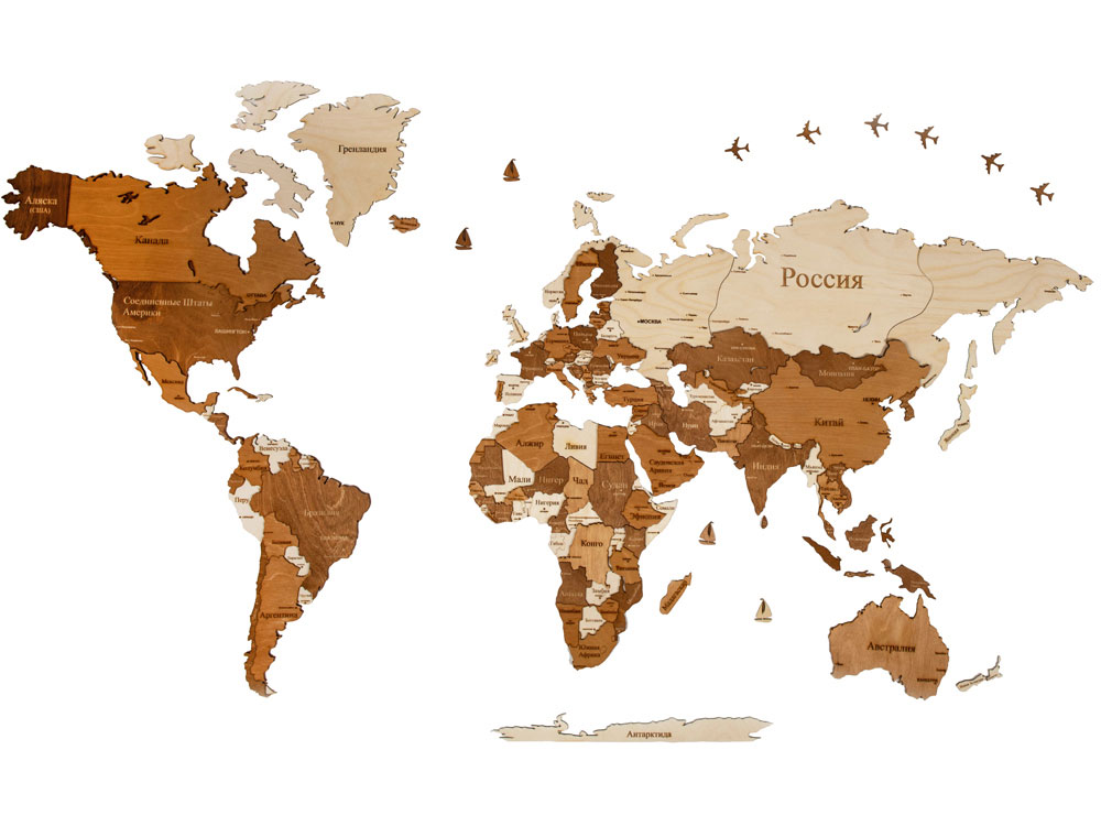 Интерьерная карта мира World под нанесение - цвет натуральный, материалдерево (K-625348) - купить оптом