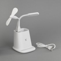 Карандашница Smart Stand с беспроводным зарядным устройством, вентилятором и лампой (2USB разъёма)