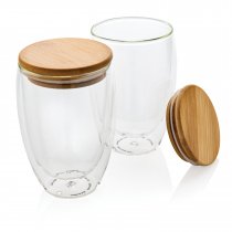 Набор стаканов из боросиликатного стекла с двойными стенками и бамбуковой крышкой