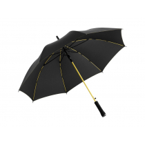 Зонт-трость Colorline с цветными спицами и куполом из переработанного пластика, черный с желтым