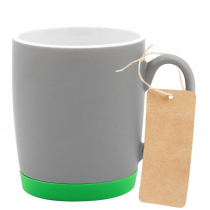 Кружка Make Me To Go с биркой, серая с зеленым