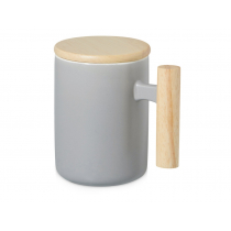 Кружка с ручкой и крышкой из каучукового дерева Jeny, серая