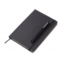 Блокнот А5 NotaBene с металлической шариковой ручкой и подставкой для телефона, черный