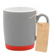 Кружка Make Me To Go с биркой, серая с зеленым