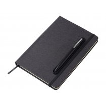 Блокнот А5 NotaBene с металлической шариковой ручкой и подставкой для телефона, черный