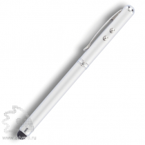 Ручка-стилус с фонариком и лазерной указкой 4 в 1, серебристая