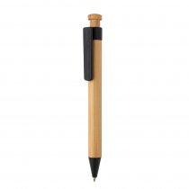 Бамбуковая ручка с клипом из пшеничной соломы, чёрная
