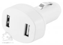 Зарядное устройство для автомобиля с 2 USB-портами-белый Зарядное устройство для автомобиля с 2 USB-портами-белый