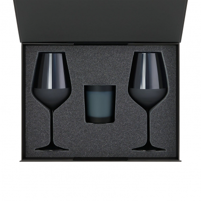 Подарочный набор свеча Enigma, 2 бокала для вина Sapphire в черной коробке