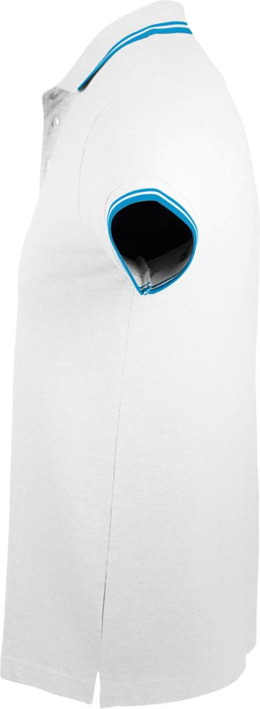 Рубашка поло мужская PASADENA MEN 200 с контрастной отделкой, белая с голубым, вид сбоку