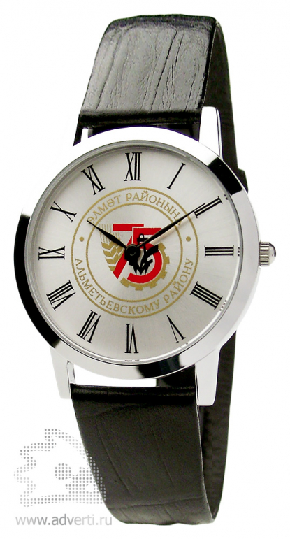 Часы наручные Альт, мужские, серебряный корпус с черным ремешком