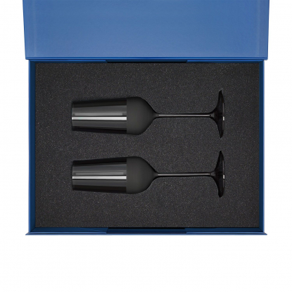 Подарочный набор 2 бокала для шампанского Black Edition в синей коробке