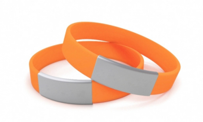 Стандартный силиконовый идентификационный браслет с шильдом, светло-оранжевый