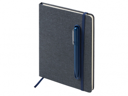 Блокнот А5 NotaBene с металлической шариковой ручкой и подставкой для телефона, темно-синий