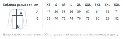 Размерная таблица рубашки поло с длинным рукавом Prime LSL, мужской
