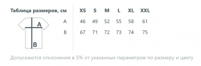 Размерная таблица футболки спортивная унисекс Vortex