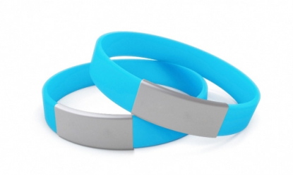 Стандартный силиконовый идентификационный браслет с шильдом, светло-синий
