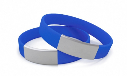 Стандартный силиконовый идентификационный браслет с шильдом, синий