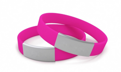 Стандартный силиконовый идентификационный браслет с шильдом, ярко-розовый