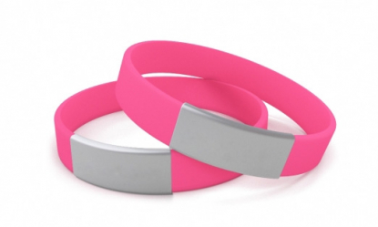 Стандартный силиконовый идентификационный браслет с шильдом, розовый