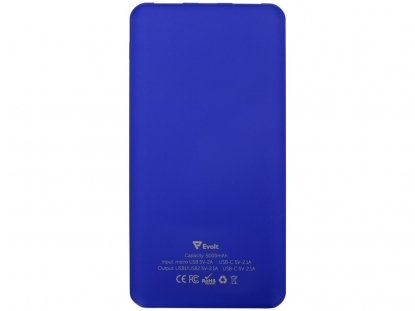 Портативное зарядное устройство Reserve с USB Type-C, 5000 mAh, синее, обратная сторона