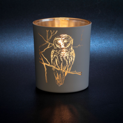 Подсвечник со свечой Forest, с изображением совы, пример использования