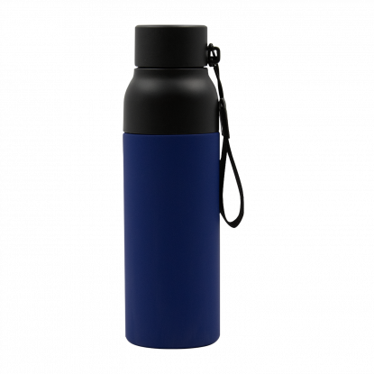 Термобутылка Button Black, черная с синим