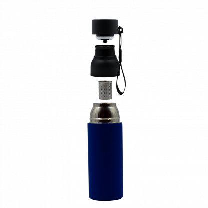Термобутылка Button Black, черная с синим