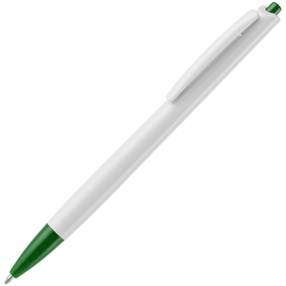 Ручка шариковая Tick, белая с зеленым, вид сбоку