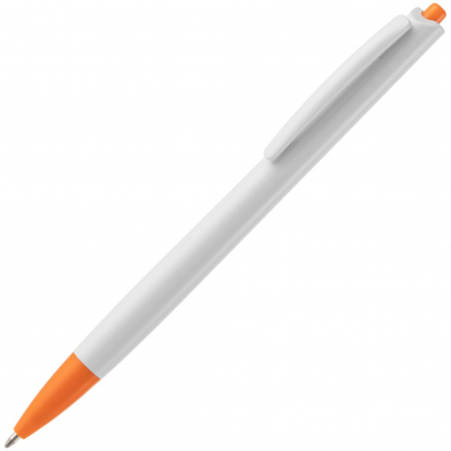 Ручка шариковая Tick, белая с оранжевым, вид сбоку