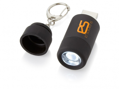 Мини-фонарь Avior с зарядкой от USB, черный, пример нанесения