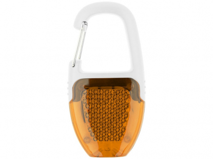 Брелок-фонарик с отражателем и карабином, оранжевый, сзади