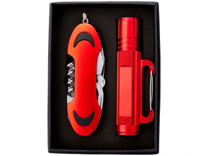 Подарочный набор Ranger с фонариком и ножом, красный, вид сверху