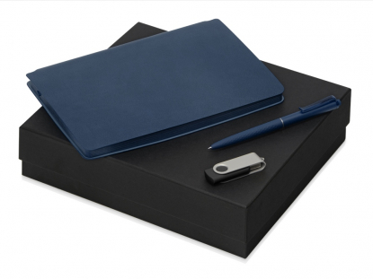 Подарочный набор Notepeno с блокнотом А5, флешкой и ручкой, темно-синий