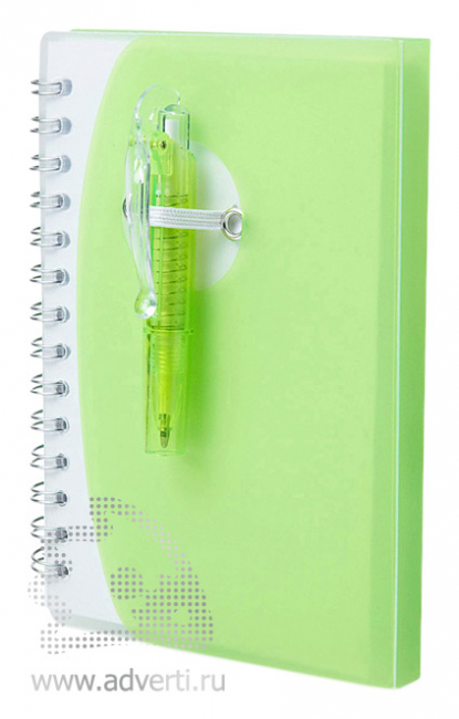 Блокнот А7 Tribune с ручкой, зеленый