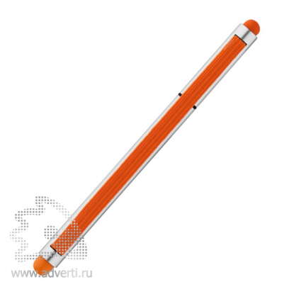 Шариковая ручка Stretch, с оранжевой резинкой, в натянутом виде, вид спереди