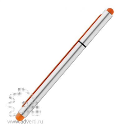 Шариковая ручка Stretch, с оранжевой резинкой, в натянутом виде, вид сбоку