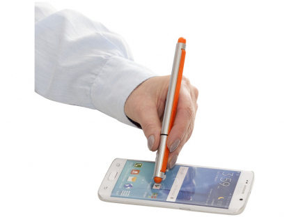 Шариковая ручка Stretch, с оранжевой резинкой, пример использования стилуса
