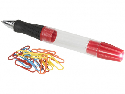 Ручка пластиковая шариковая Королевская, красная, со скрепками