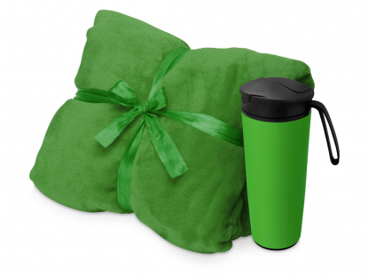 Подарочный набор Dreamy hygge с пледом и термокружкой, зеленый