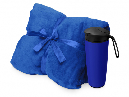 Подарочный набор Dreamy hygge с пледом и термокружкой, синий