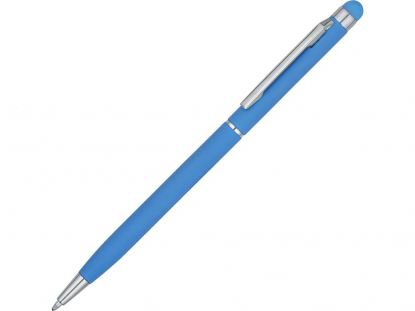 Ручка-стилус металлическая шариковая Jucy Soft soft-touch, голубая