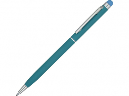 Ручка-стилус металлическая шариковая Jucy Soft soft-touch, бирюзовая