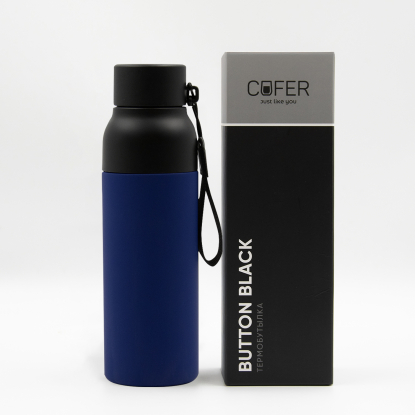 Термобутылка Button Black, черная с синим