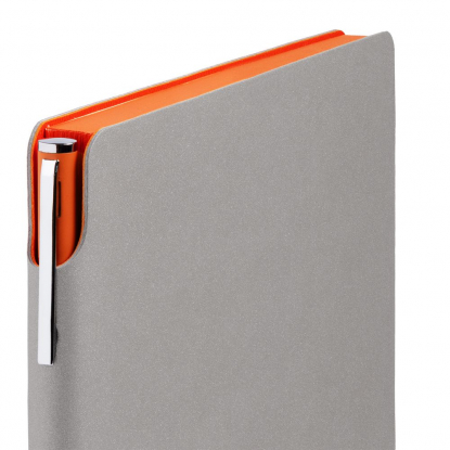 ежедневник с ручкой шариковой, серебристо-оранжевый