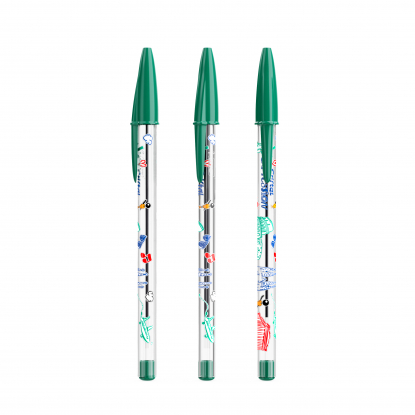 Шариковая ручка Bic Cristal Expression, зелёная (пример персонализации)