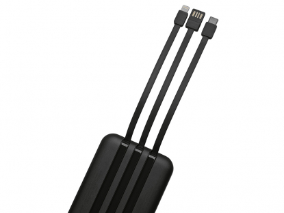 Магнитный беспроводной внешний аккумулятор со встроенными кабелями Мэни, 10000 мАч, черный