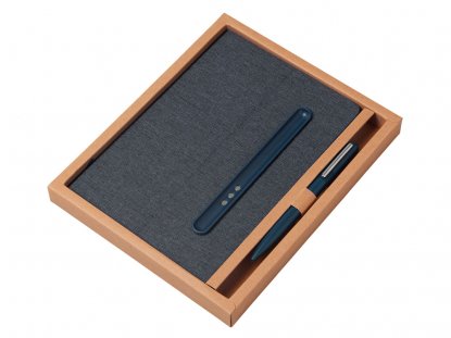 Блокнот А5 NotaBene с металлической шариковой ручкой и подставкой для телефона, темно-синий