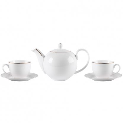 Набор GOLD: две чайных пары и чайник в подарочной упаковке