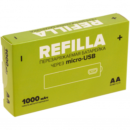 Набор перезаряжаемых батареек Refilla AA, 1000 мАч, в упаковке